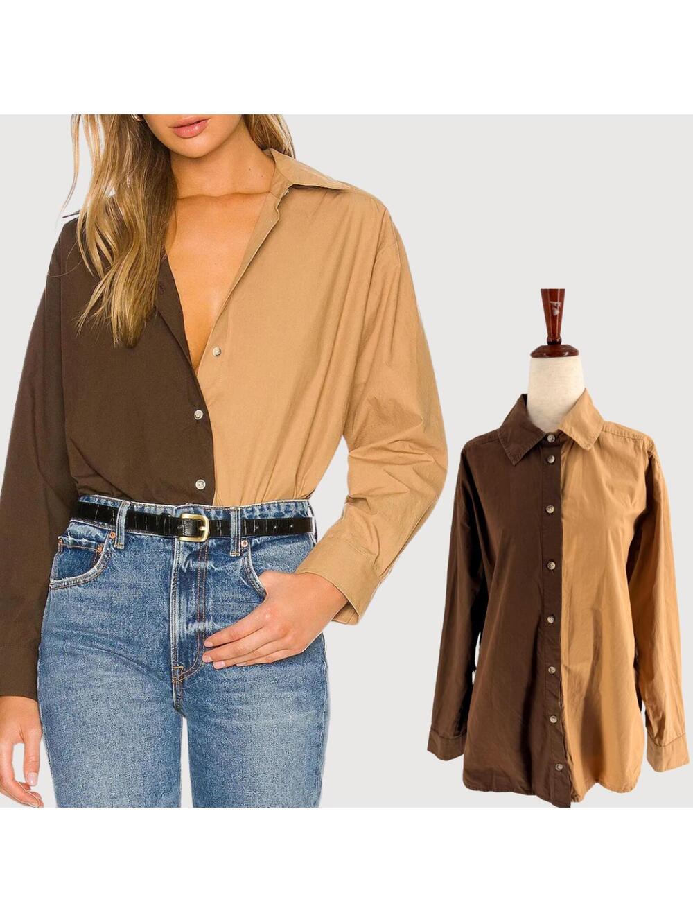 Donni Duo Pop Colorblock Poplin Shirt XS